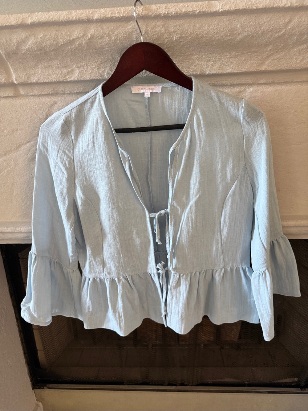 Olivaceous Light Blue Tie-Front Peplum Blouse